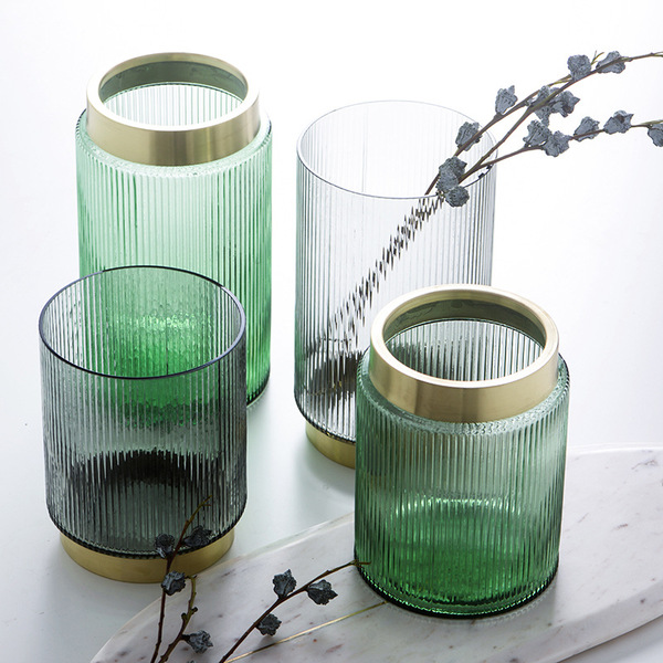 Nordic light luxury style color glass vase with gold -colored ring…