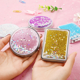 Creative quicksand Net red small mirror cute girl heart cartoon double-sided portable makeup mirror small gift wholesale