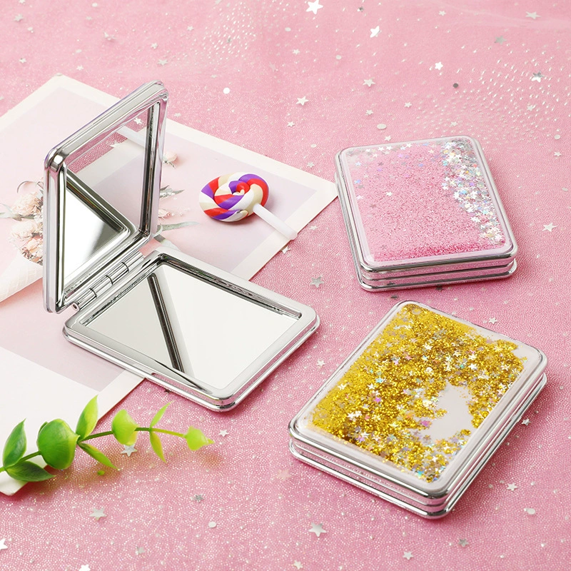 Handheld Double-Sided Mirror, Cute Cartoon, Glitter Flow Sand, Round & Square, Giftable