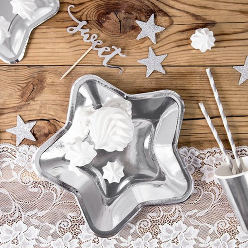 Christmas New Year golden silver five-pointed star disposable paper plate shaped star dinner plate birthday party decoration