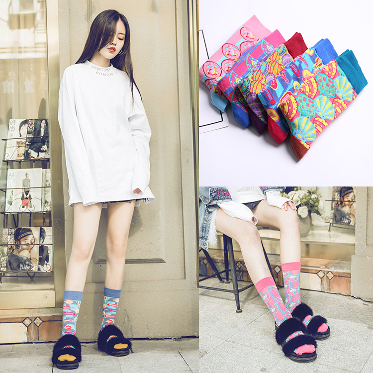 Chaussettes unisexes en coton quatre saisons, série 2025d, grandes fleurs, tendance, pour couple_voghion.com