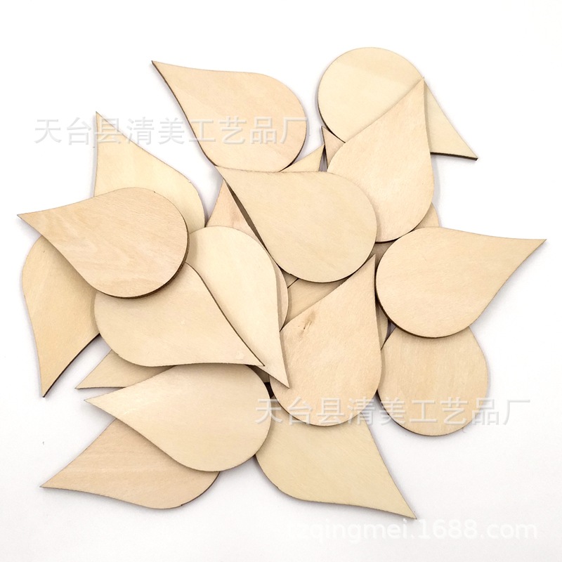 15-100mm versión de tilo de madera hoja de botón de madera en forma de gota de agua versión de tilo de bricolaje hoja de madera decorativa de gota de agua