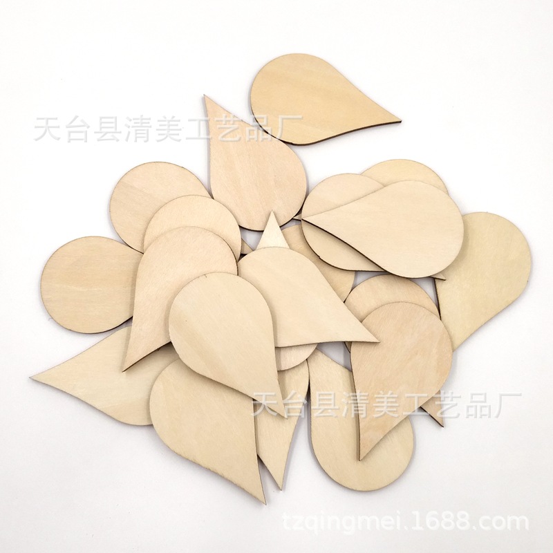 15-100mm versión de tilo de madera hoja de botón de madera en forma de gota de agua versión de tilo de bricolaje hoja de madera decorativa de gota de agua