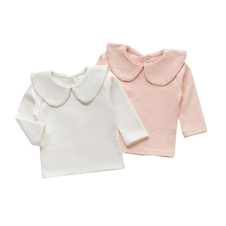 Camiseta de bebé 2024 primavera y otoño bebé de manga larga Camiseta pequeña solapa de los niños camisa de fondo superior de algodón superior de los niños