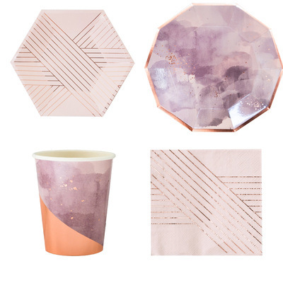 New Chinese Style Powder Ink High-end Party Tableware Picnic Plate Afternoon Tea Cake Plate Disposable Plate