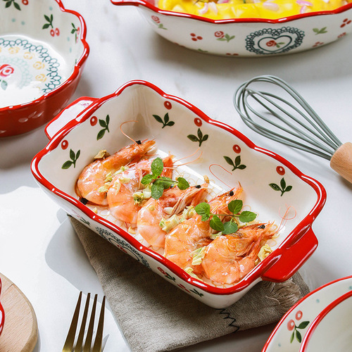 Nordic Ceramic Dinnerware Baking Tray Oven-Ready Household Baking & Gratin Dish Plate Creative Cheese-Shaped Rectangular Microwave-Safe Dish
