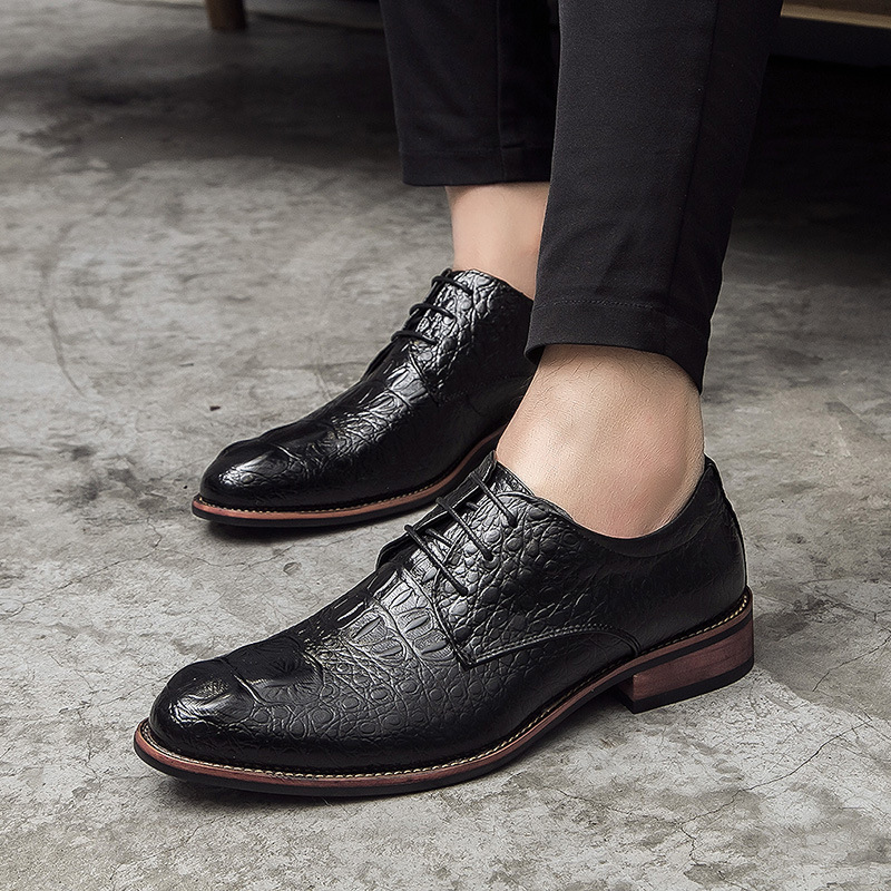 2025 Crocodile Pattern Leather Shoes Men's Business Korean Style British Fashion Youth Amazon Formal Wedding Men's Shoes