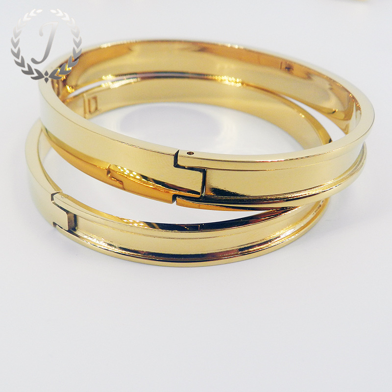 Stainless Steel Grooved Unboxing Leather Bracelet Titanium Steel DIY Semi-Finished Leather Bracelet European and American Geometric Shape