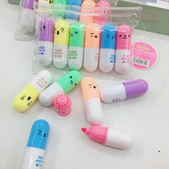 学子かわいいミニいたずら子ちゃん蛍光ペン6色錠剤カプセルタイプ蛍光ペンカラーペン