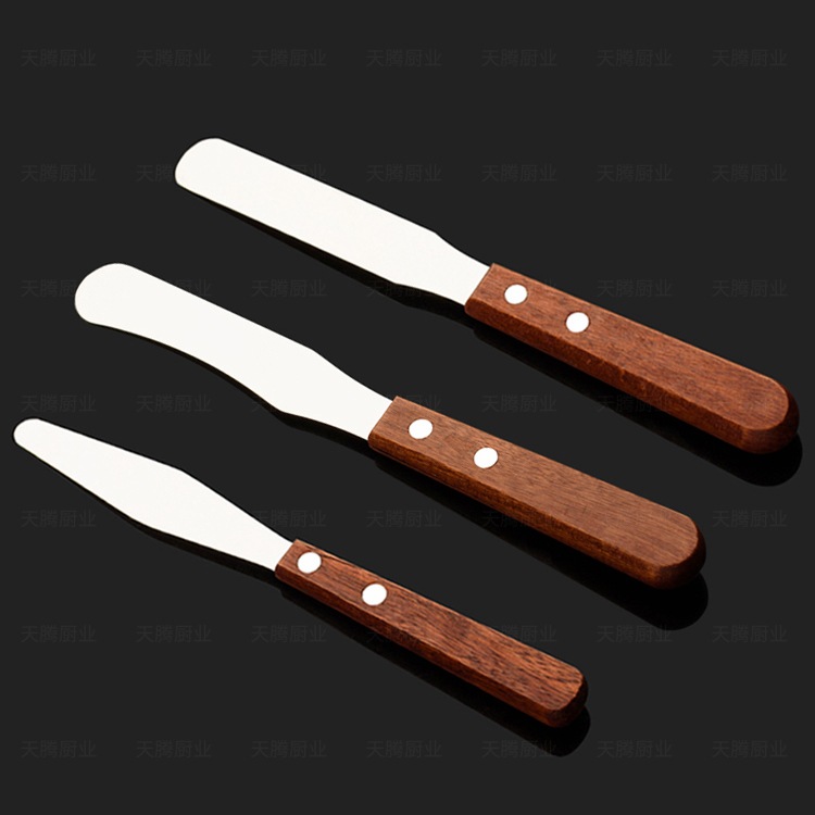 Baking tools curved cream spatula Diamond butter scraper wooden handle straight spatula three-piece set