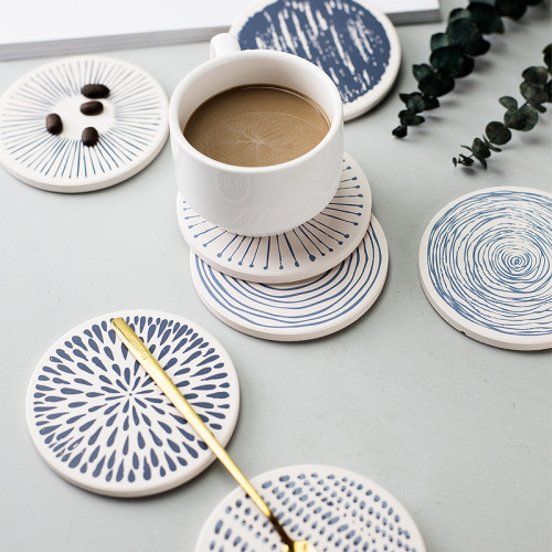 Diatomaceous earth absorbent pad, diatom mud, Japanese pattern, household round coaster, custom-made humidity-controlled and insulating placemat