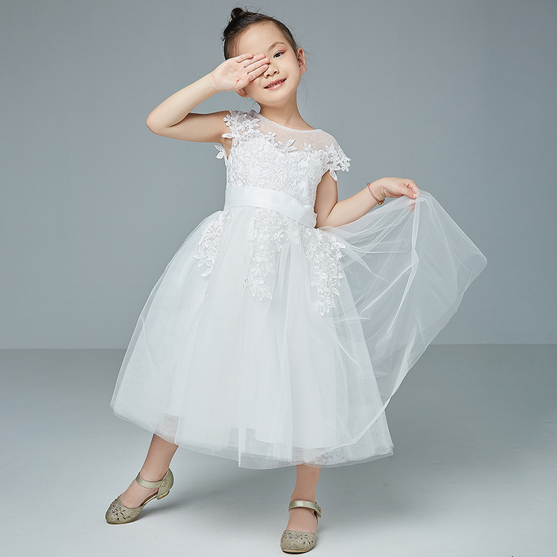 Vestidos de boda para niñas europeas y americanas, vestido de tutú de princesa de encaje y malla para cumpleaños de verano, para niñas pequeñas.