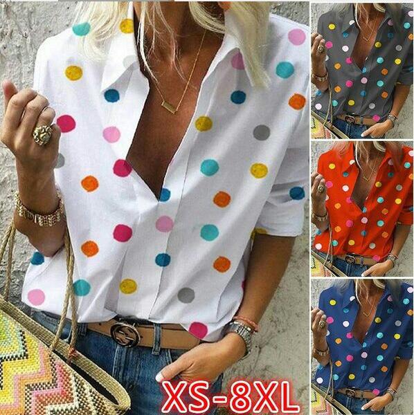2019亚马逊速卖通wish长袖衬衫秋季印花透气圆点套头衬衣
