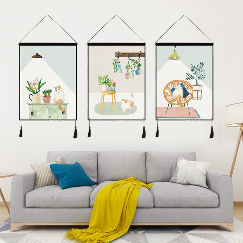 Hand-painted small hanging picture fabric decorative partition shielding hanging cloth curtain half curtain support to map wholesale a generation of cross-border