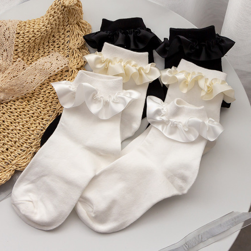 Japanese fresh cotton satin lace socks Korean ins fashion versatile basic student socks