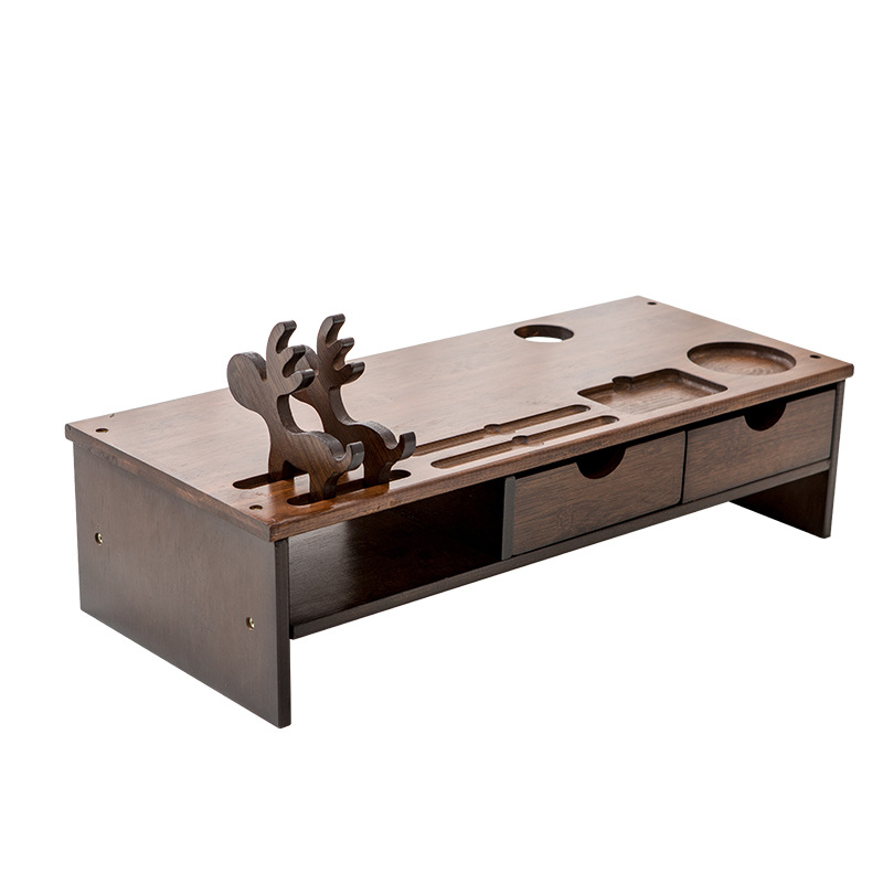 Directo de fábrica del monitor de la computadora soporte de color nogal teclado de escritorio caja de almacenamiento pantalla planteada rack de almacenamiento