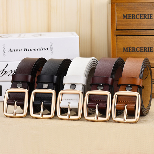 Versatile genuine leather belt wholesale for women Korean style simple gold pin buckle belt women's jeans with small belt