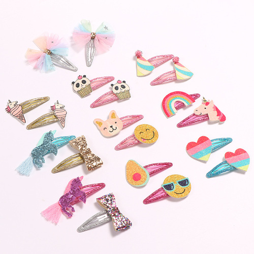 90511 New Sequined Greet Hair Clip Unicorn Bow Rainbow Water Drop Clip Sweet Children's Pair Clip