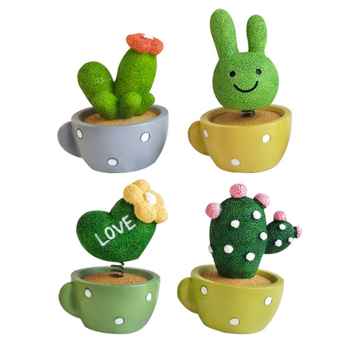 Cute shaking head spring car ornaments animal cactus small potted resin ornaments cake baking decorations
