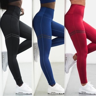 Spot! European and American Amazon Explosive Double Ring Offset Printing Sexy Hip Elastic Sports Pants High Waist Yiwu