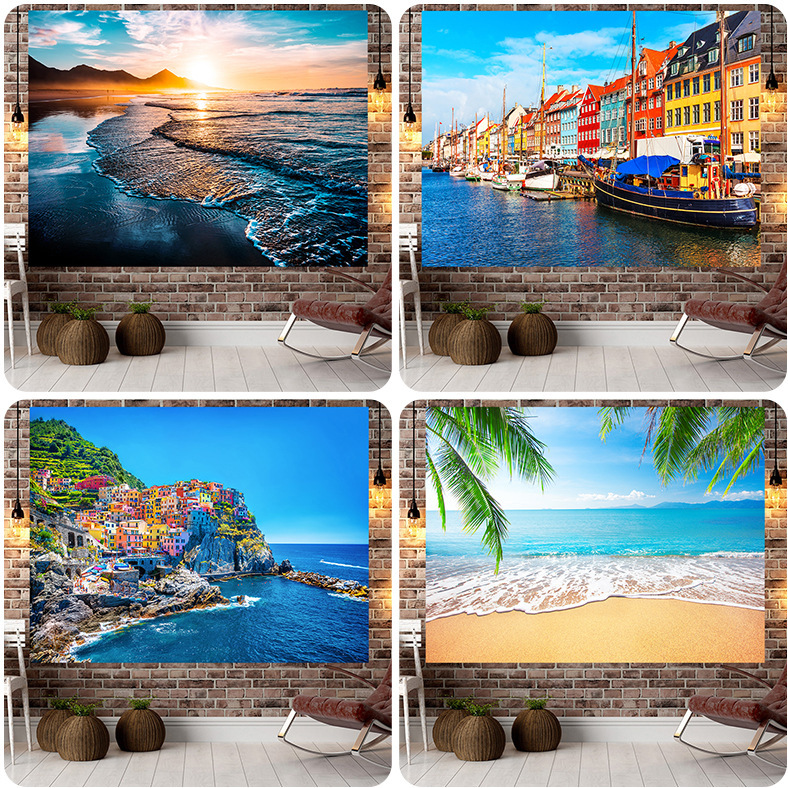 2019 European and American landscape hanging cloth seaside beach tapestry beach towel Internet celebrity background cloth ins style factory direct sales 2019 European and American landscape hanging cloth seaside beach tapestry beach towel Internet celebrity background cloth ins style factory direct sales