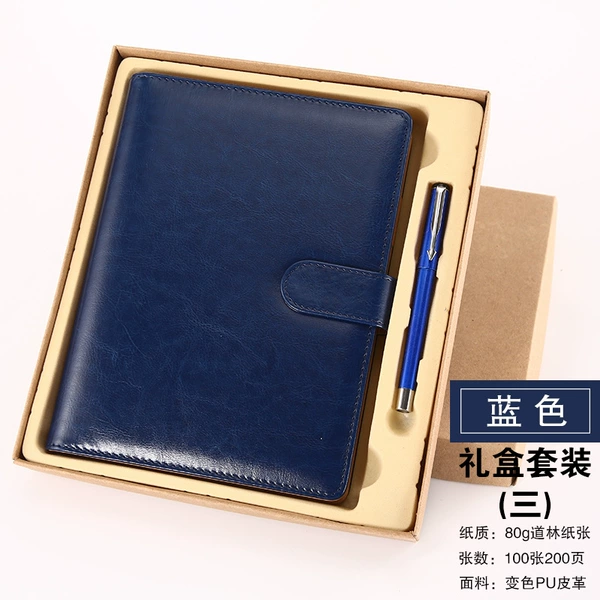 A5 leather carton+pen (blue)