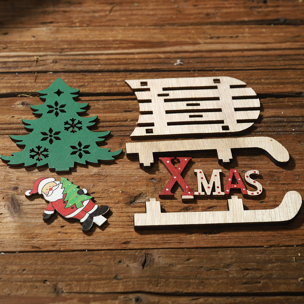 Christmas hot new Christmas decoration wooden DIY sleigh ornaments creative cartoon tree combination ornaments_voghion.com