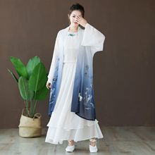 2024夏季新品 百鸟汉服 国风复古改良薄款汉服印花长款雪纺衫