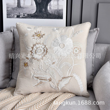北欧风手工钉珠刺绣花卉绣花带珠样板房搭配靠垫抱枕卧室靠垫腰枕