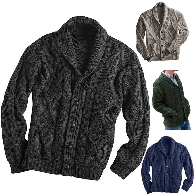 Amazon Autumn and Winter Sweater Men's 2025 European and American Fashion Solid Color Long Sleeve Lapel Top Jacket Knitted Cardigan