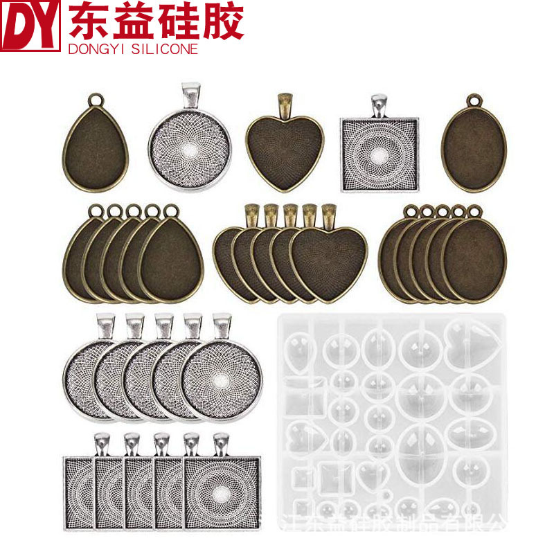 31 piezas tiempo gema epoxi molde combinación conjunto redondo cuadrado oval aleación soporte inferior