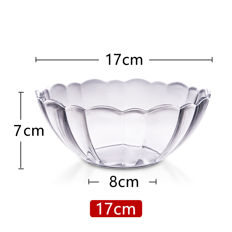 Ensaladera transparente de verduras y frutas de plástico redondo acrílico restaurante Tazón de té Ensaladera resistente a la caída Tazón oblicuo Tazón