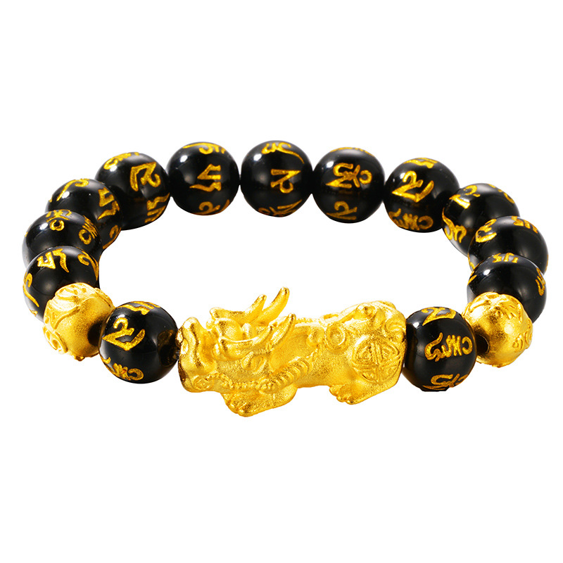 Imitación obsidiana mantra de seis palabras pulsera de pareja de hombres pulsera de oro de arena de Vietnam Internet Celebrity pulsera de cuerda trenzada