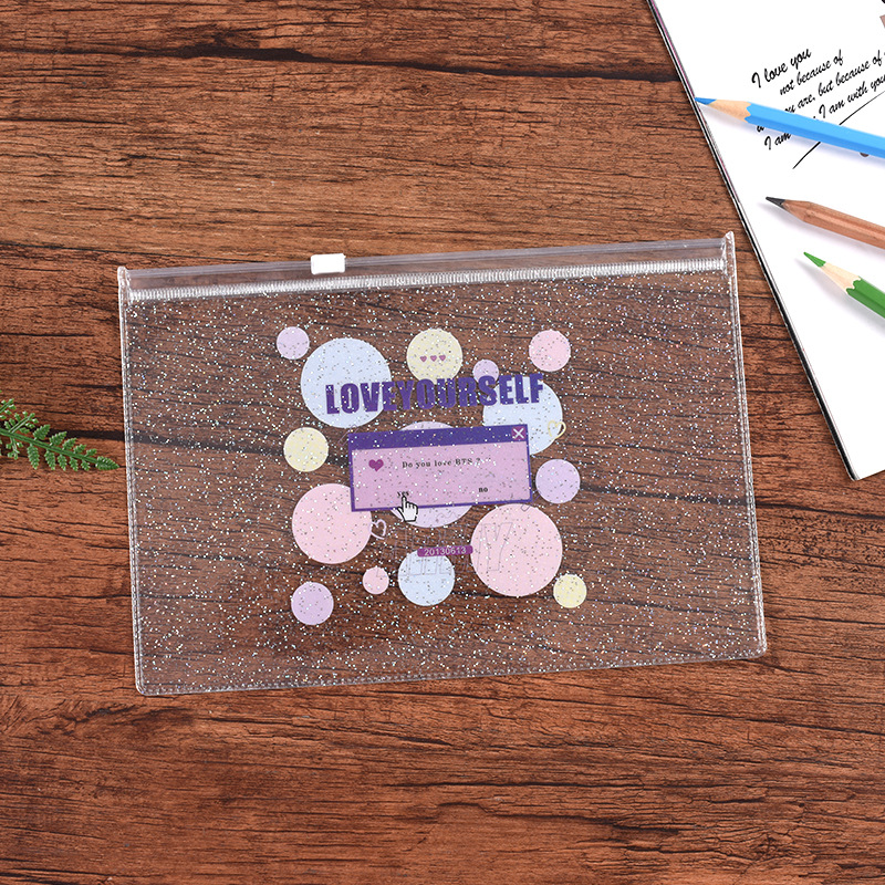 pvc透明磨砂金葱粉拉链笔袋广告袋可加印logo学生考试文具收纳袋