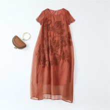 民族风女装连衣裙夏款高端原创设计重工刺绣钉珠女短袖长款裙子