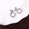 Fashionable universal earrings, cute swan, zirconium, 2024 years, light luxury style, with snowflakes