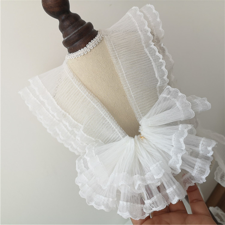 白色7厘米宽 双层网纱压褶加长裙摆网纱蕾丝窗帘头布艺沙发花边