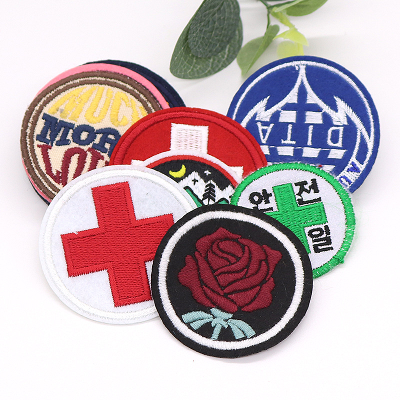 现货电脑绣花精品刺绣布贴 圆形徽章 高端服装鞋帽辅料DIY补丁贴