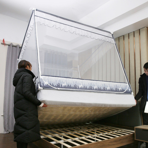 Anti-fall three-door mosquito net for summer household u-shaped bed sheet baby and children anti-mosquito zipper mosquito net wholesale