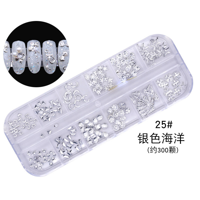 [Fábrica de 11 años] nuevos accesorios para uñas conjunto completo de lentejuelas taladro de uñas remache accesorios de metal