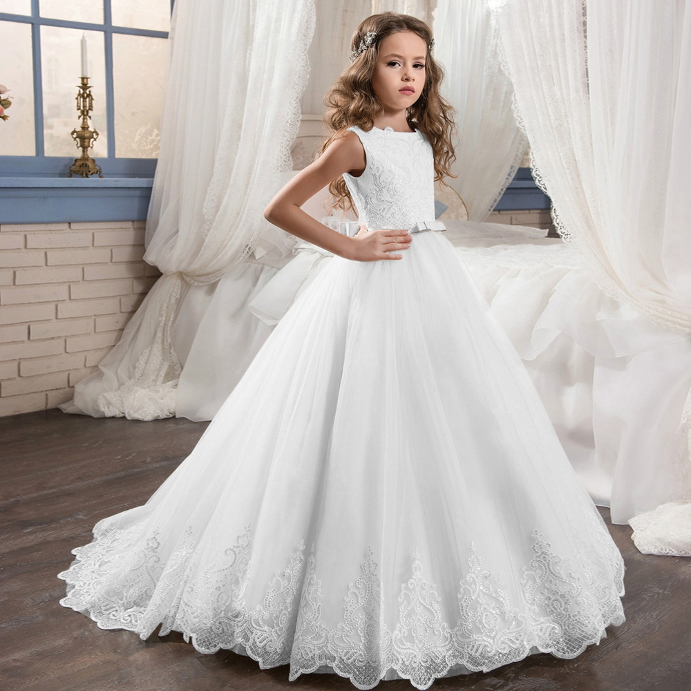 Comercio exterior transfronterizo de AliExpress eBay Vestido de novia para niños de Europa y América Vestido de princesa esponjosa de encaje rhinestone de niña de flores