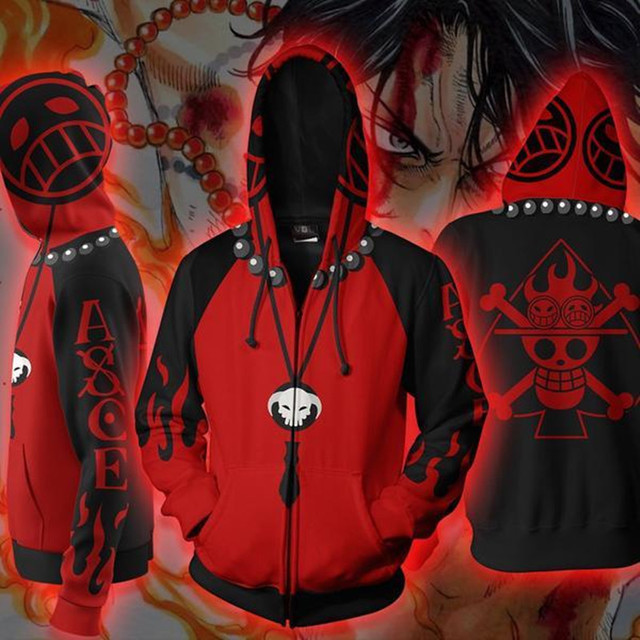 White Beard Legion fire fist ace one piece 3D printed zipper cardigan hooded coat cos anime sweater