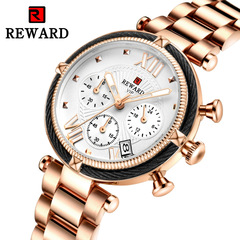 Rewared女士手錶時尚三眼六針帶日曆石英運動女表ladies watches