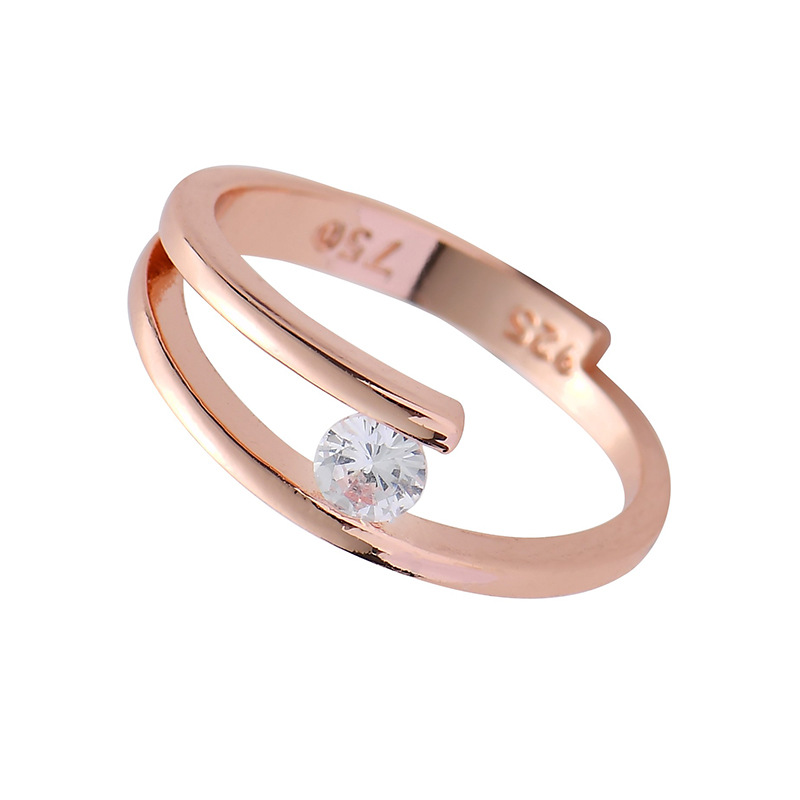 Cross-Border Popular Accessories European and American Fashion Shiny Zircon Rose Gold Copper Hand Jewelry Women's Simple Personalized Proposal Ring