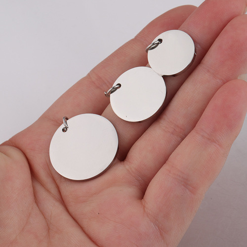 Mirror stainless steel disc pendant with hanging ring 8-30mm multi-specification smooth disc pendant can be engraved