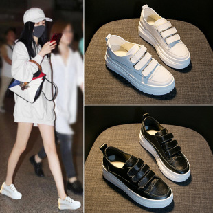 Velcro White Shoes for Women 2025 Summer New Korean Style Fashionable Breathable Internet Celebrity Cowhide Casual Sneakers for Women Summer