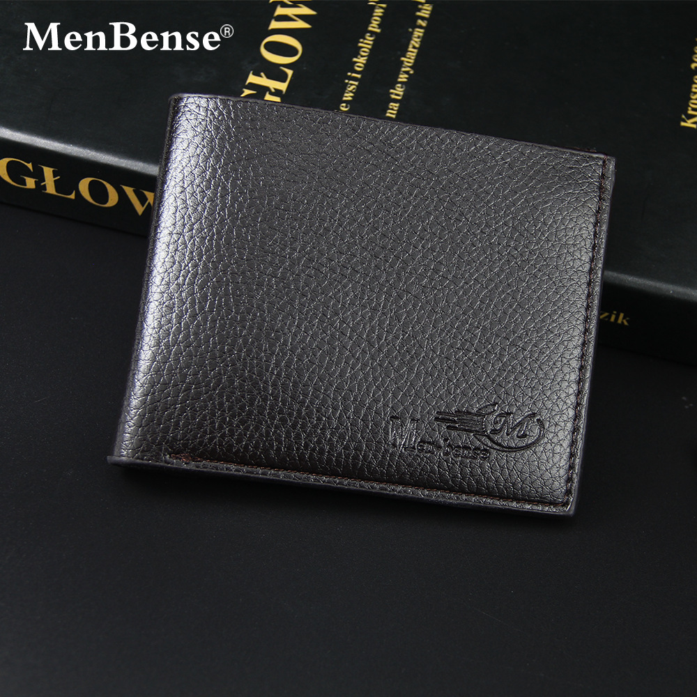 Nueva carpeta de los hombres corto casual lychee patrón color sólido pu cartera monedero suministro al por mayor logotipo personalizable