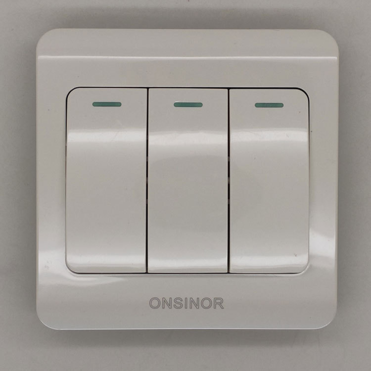 暗装三位双控开关 S06系列电器86型墙壁开关面板工程款插座