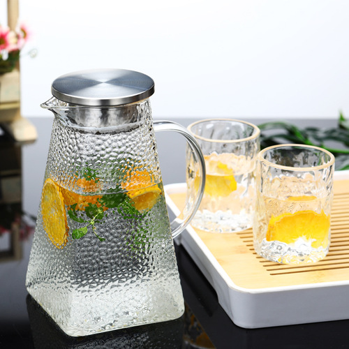 Thickened glass square hammer pattern cold kettle set Household high borosilicate tea juice cold kettle set
