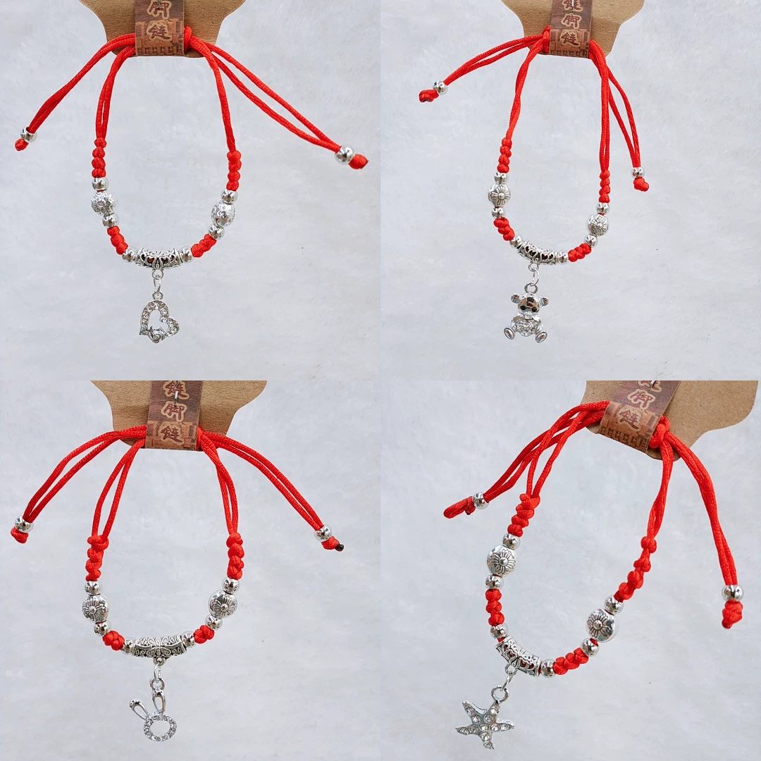 Woven Red Rope Bracelet, Miao/Tibetan Silver Alloy Charms, Ankle & Wrist, Multiple Styles